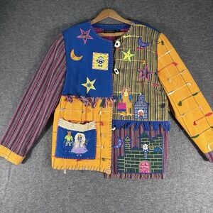 Vintage Allure Womens Patchwork Style Jacket Size L Art to Wear Bold Color City